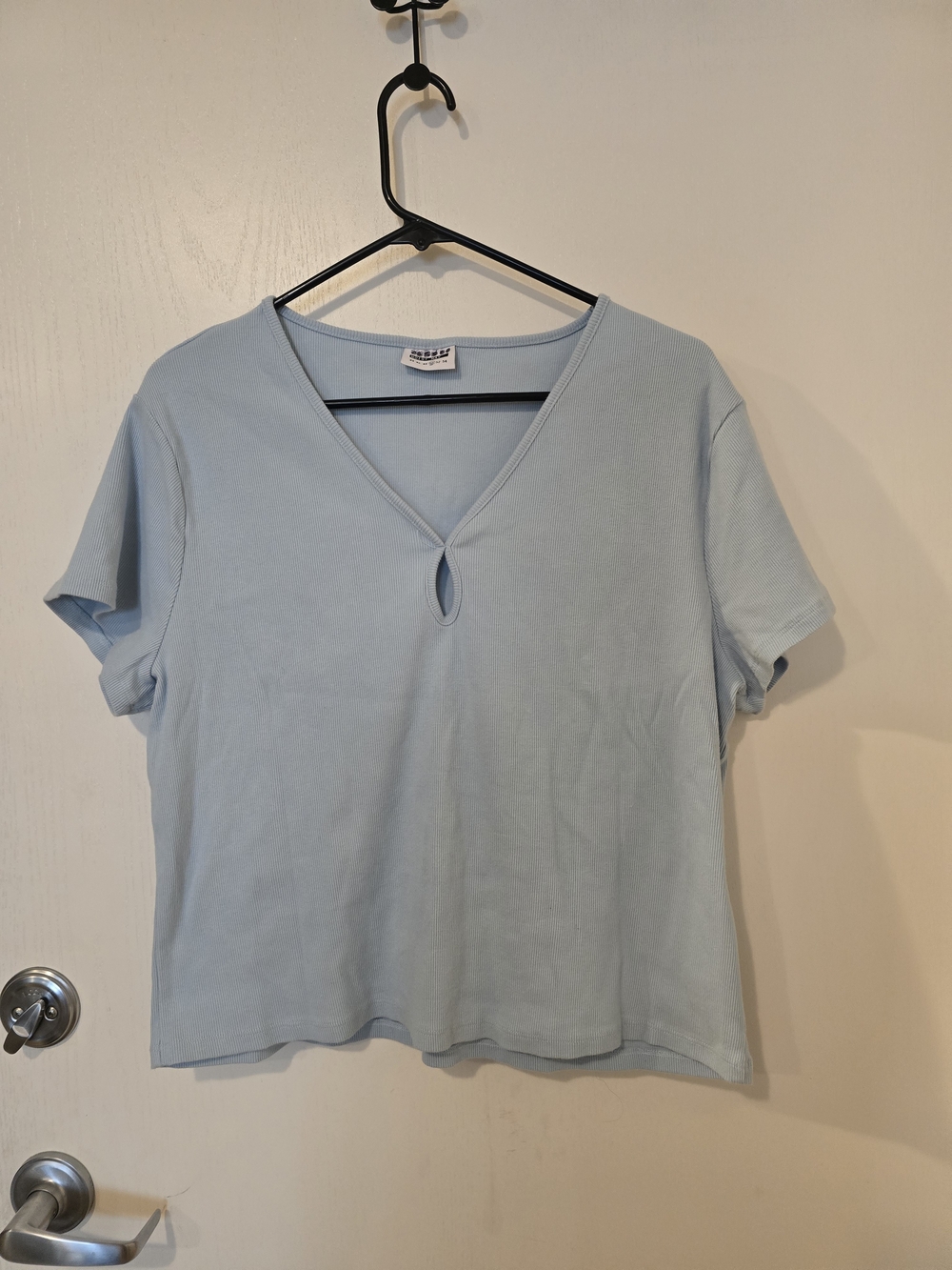Noisy may Pale Blue V-Neck Short Sleeve Tee with Keyhole